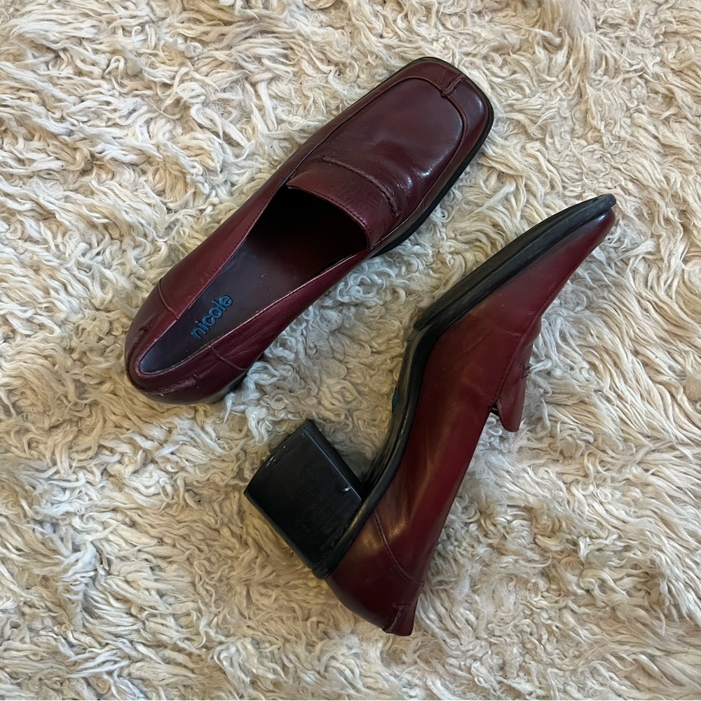 SOLD Heeled Leather Maroon Loafers